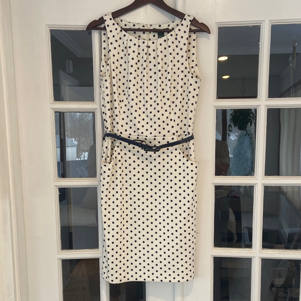 Ralph Lauren Black and White Polka Dot Midi Sheath Dress